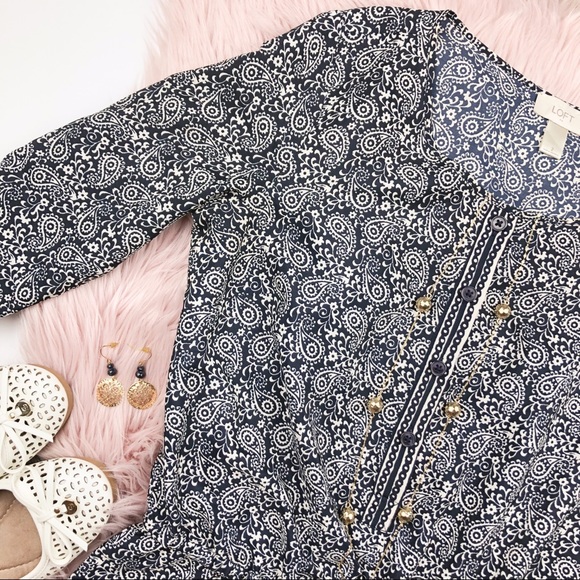 LOFT Navy Paisley Print Button Down Romper 2 - Picture 1 of 8